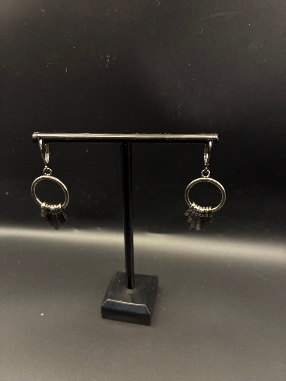 Hematite Black Dangle Hoop Fringe Earrings